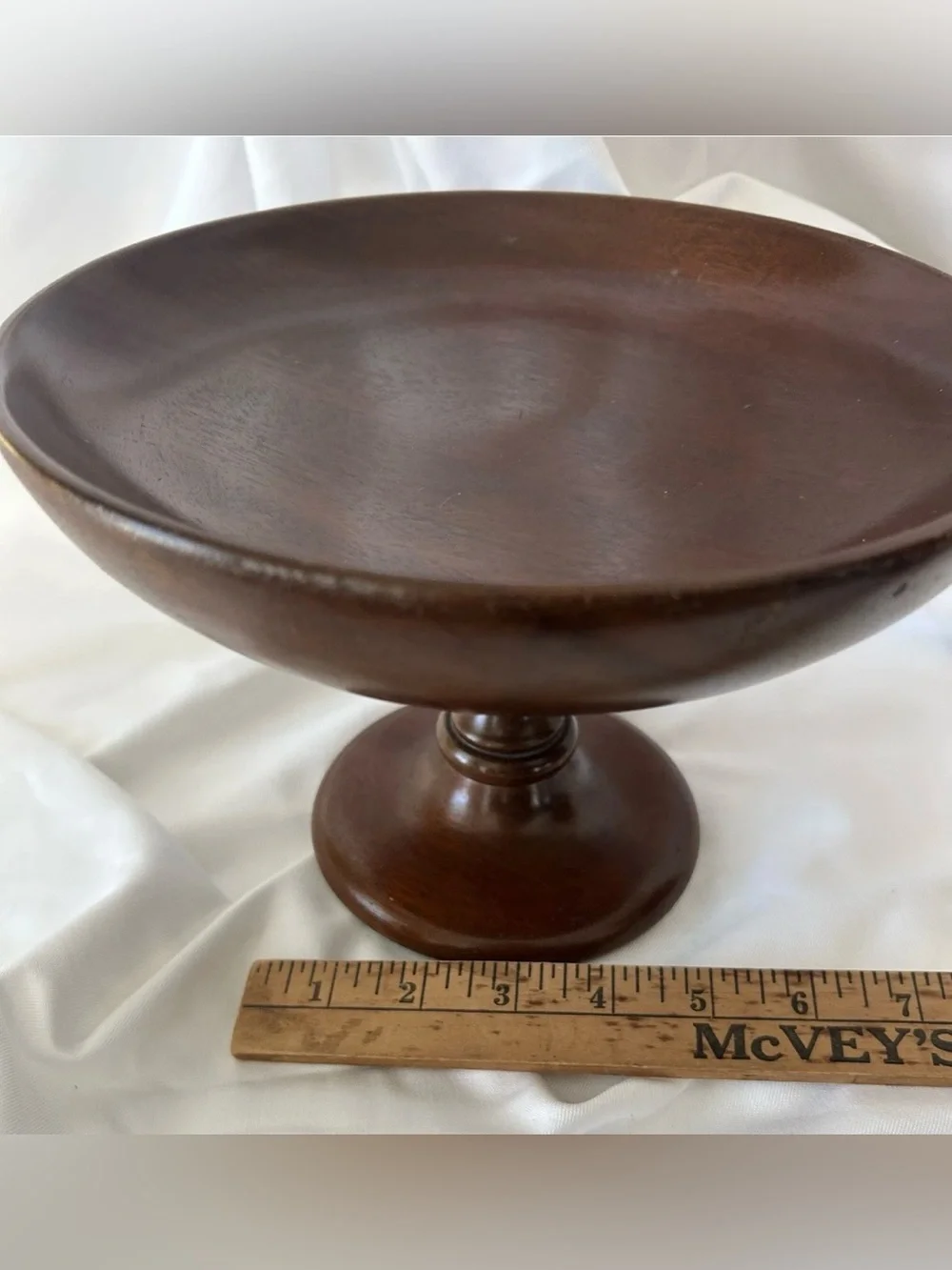 1971 Mahogany Hand Turned Pedestal / Compote Bowl Signed MCM Retro Vintage USA